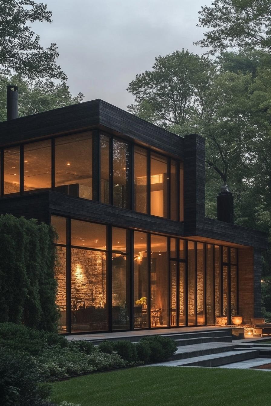 modern dark house with charred timber siding and glass accents 1