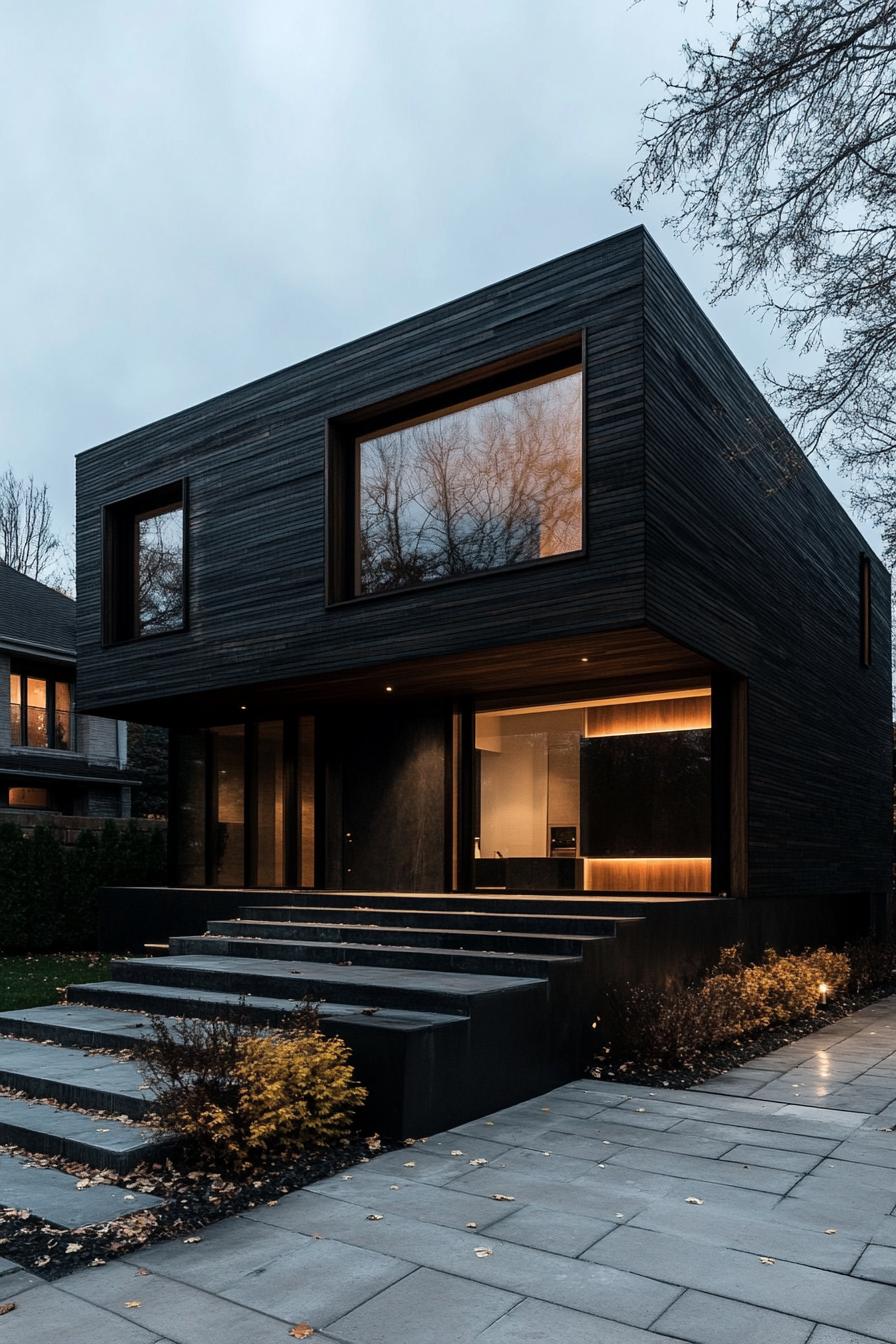 modern dark house with charred timber siding and glass accents 2