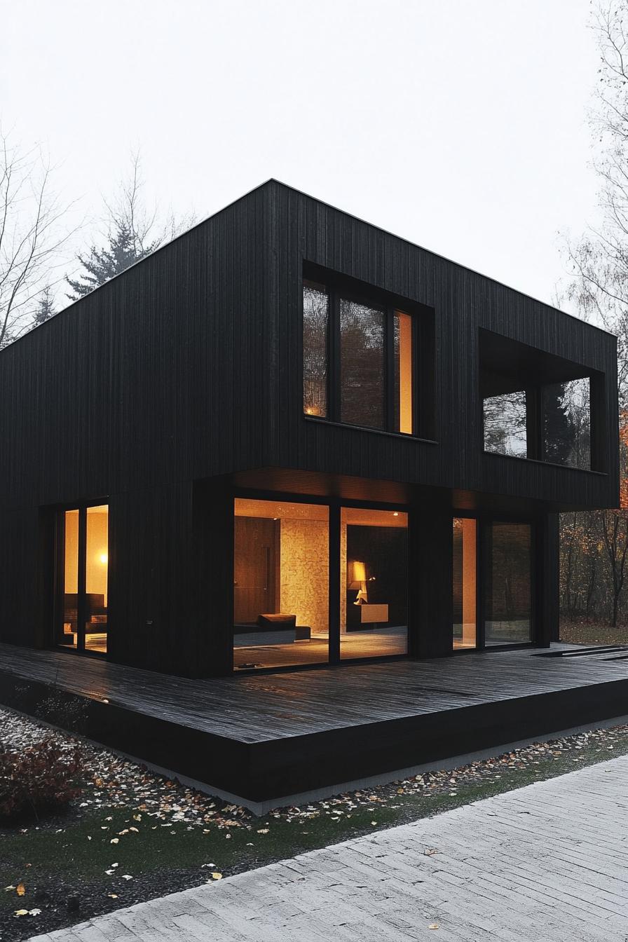 modern dark house with charred timber siding and glass accents 3