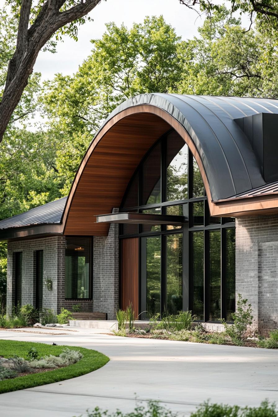 modern home facade with curved zinc roof 1