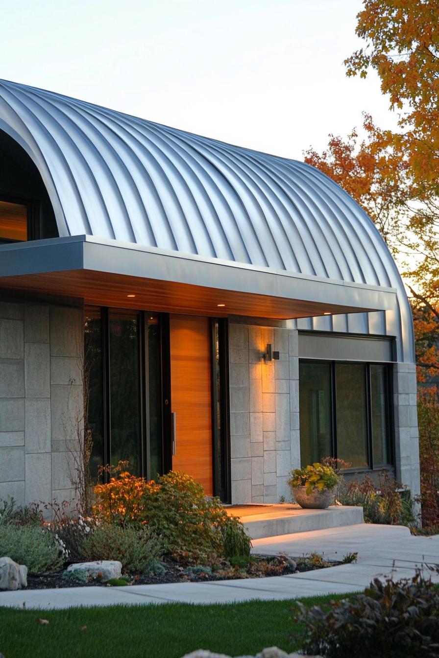 modern home facade with curved zinc roof 2