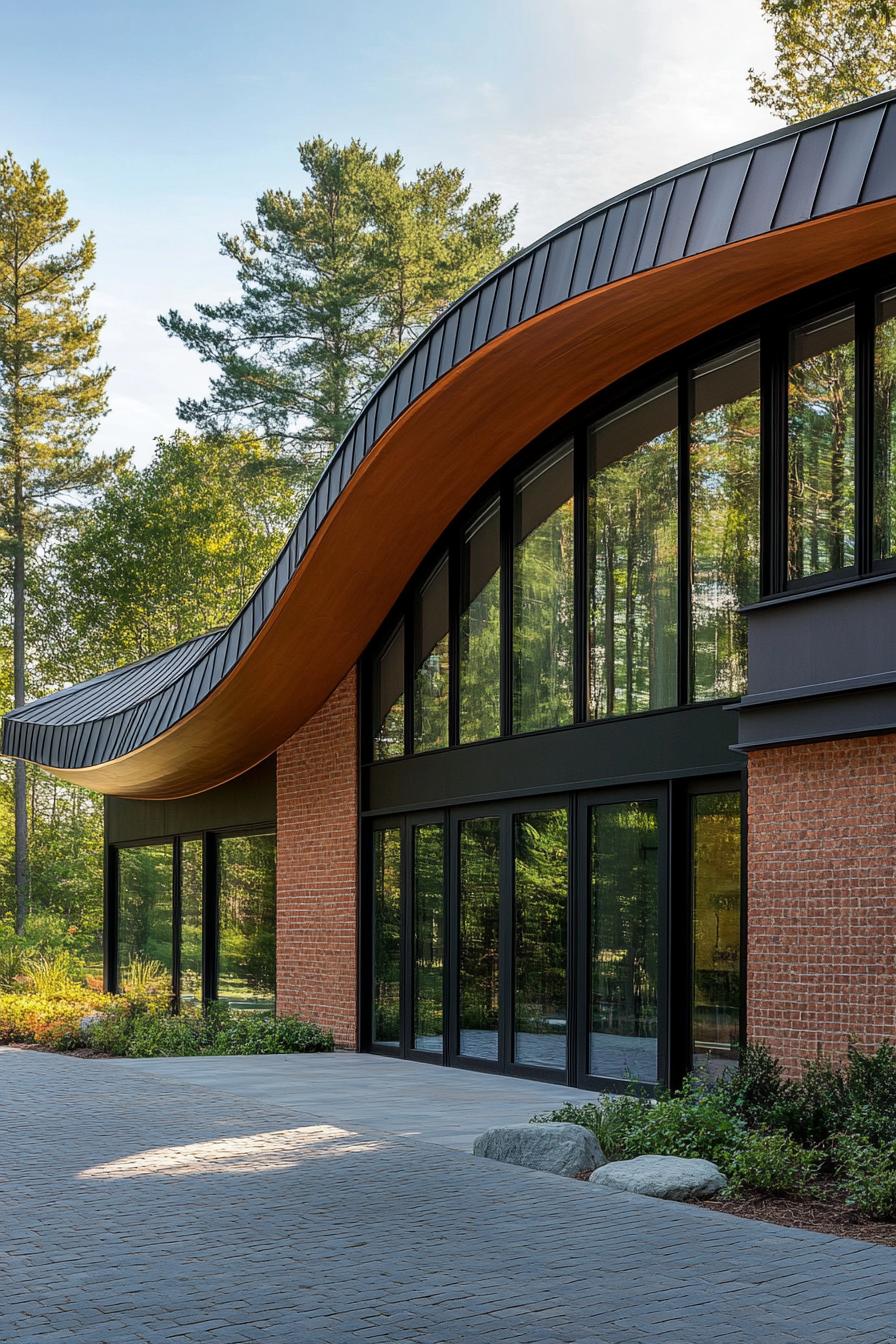 modern home facade with curved zinc roof 3