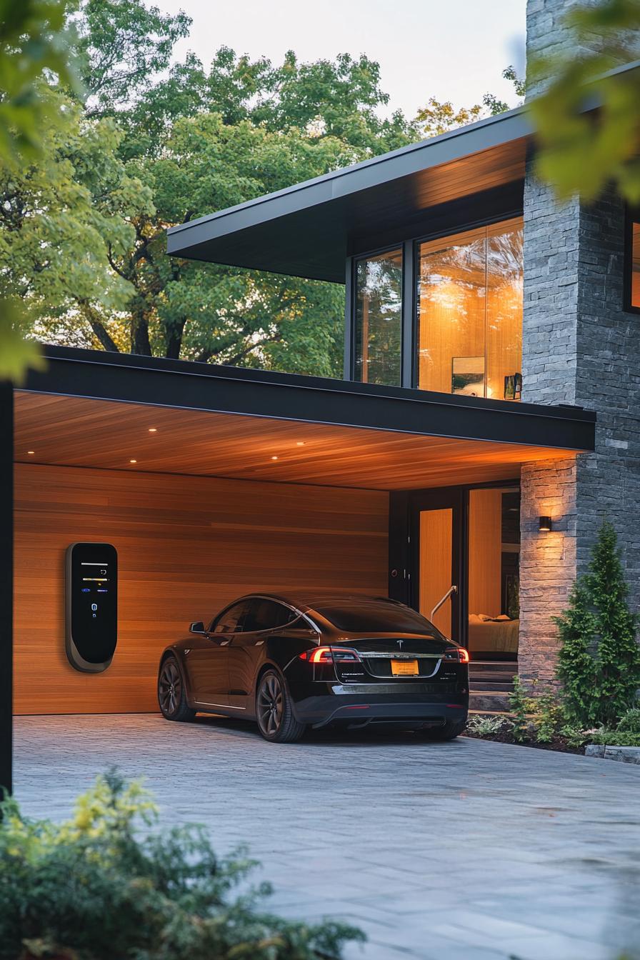 modern house garage with EV charging station