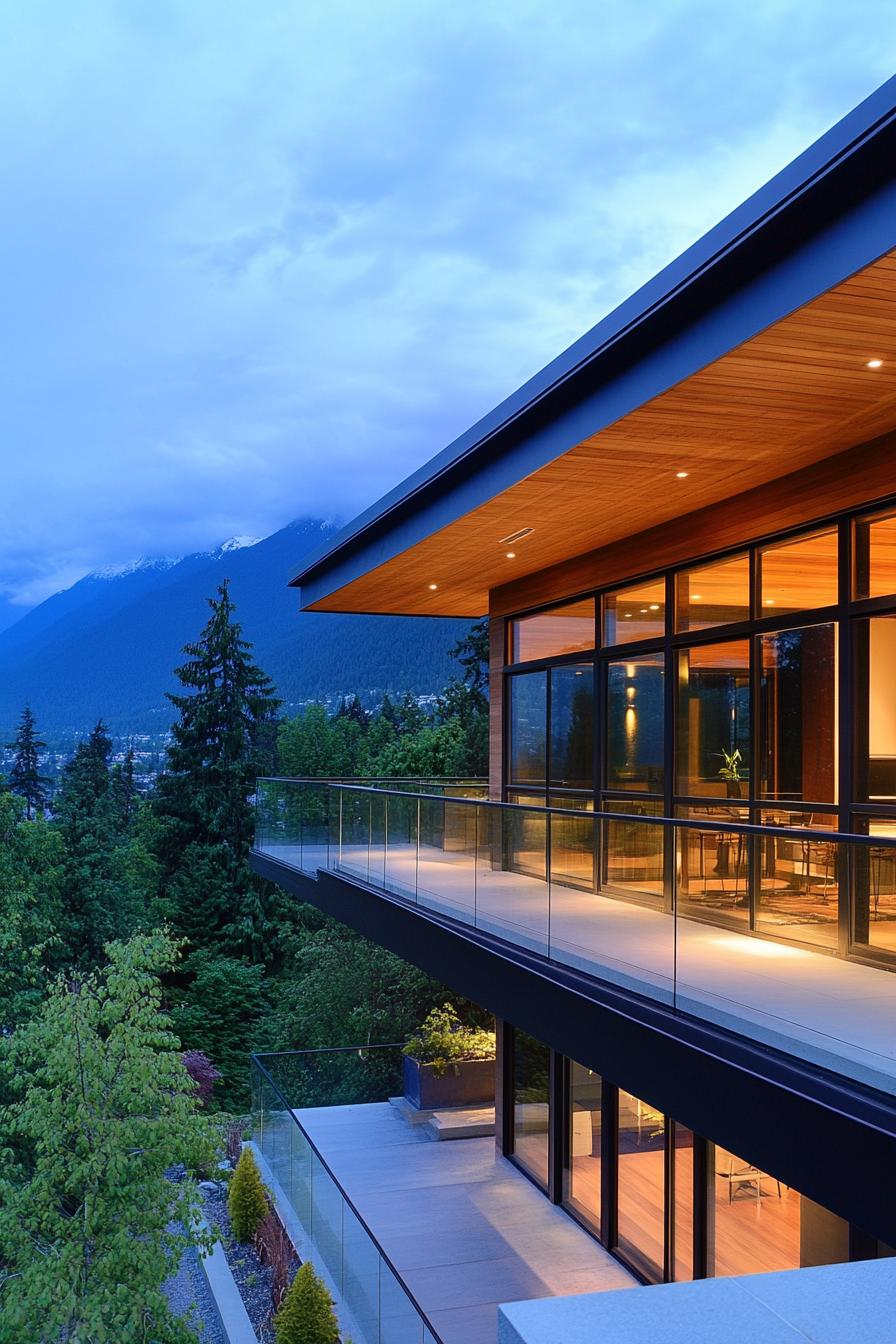 modern house on a slope with cantilevered deck and lush mountain views 1