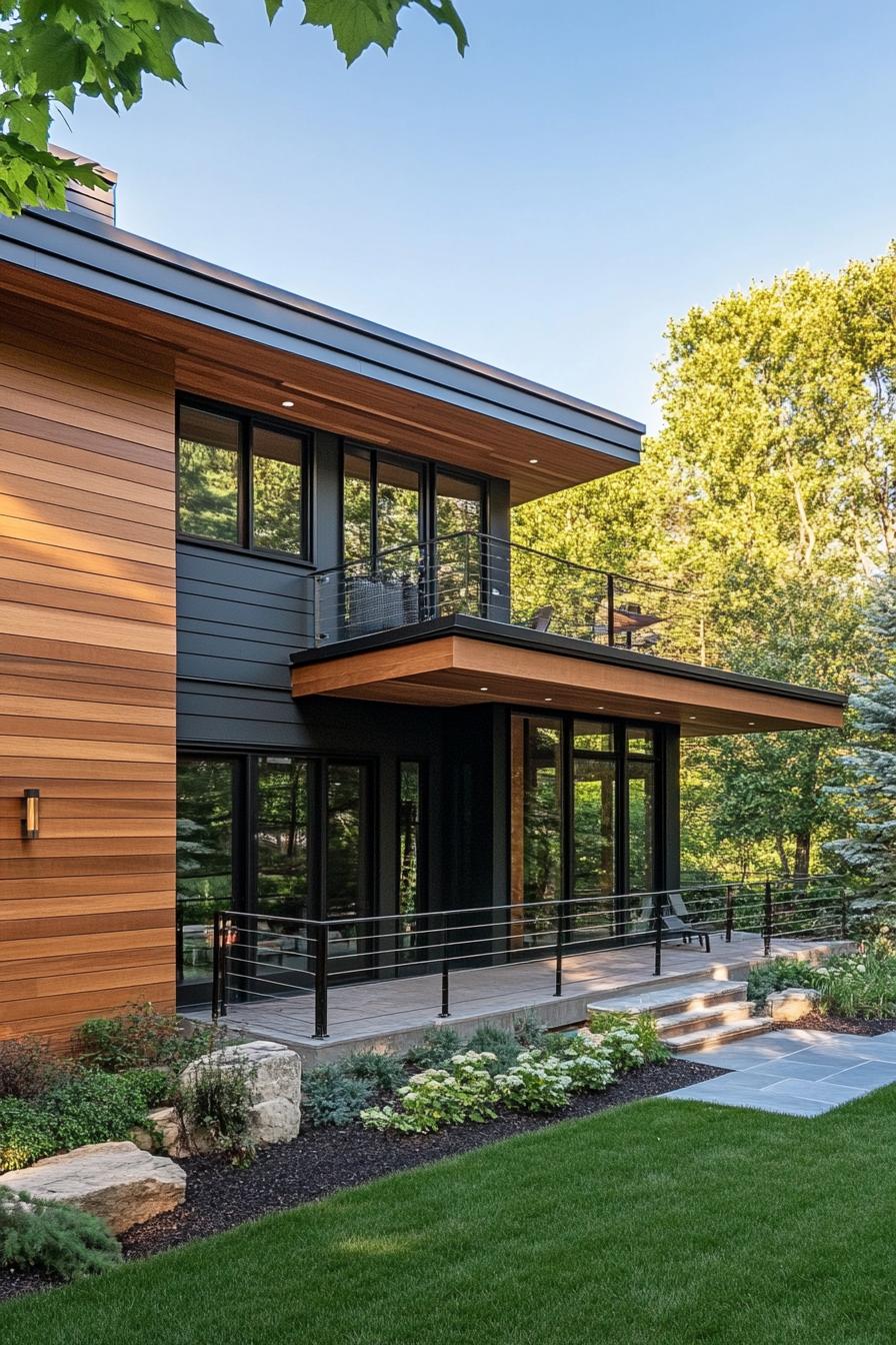 modern house with natural cedar shiplap exterior and metal accents Scandinavian landscape 1