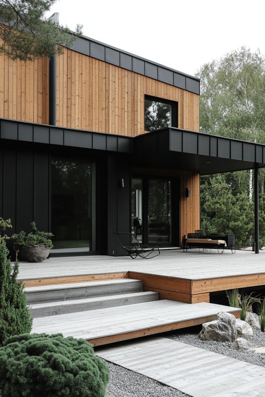 modern house with natural cedar shiplap exterior and metal accents Scandinavian landscape