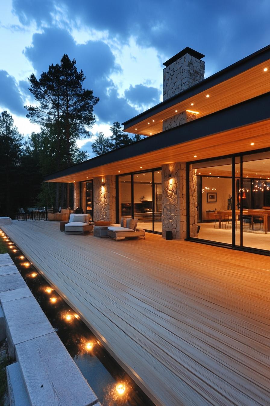 modern house wraparound deck with LED lighting 2