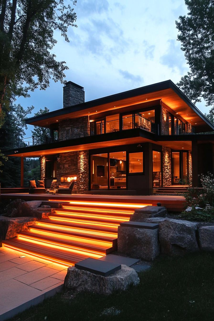 modern house wraparound deck with LED lighting 3