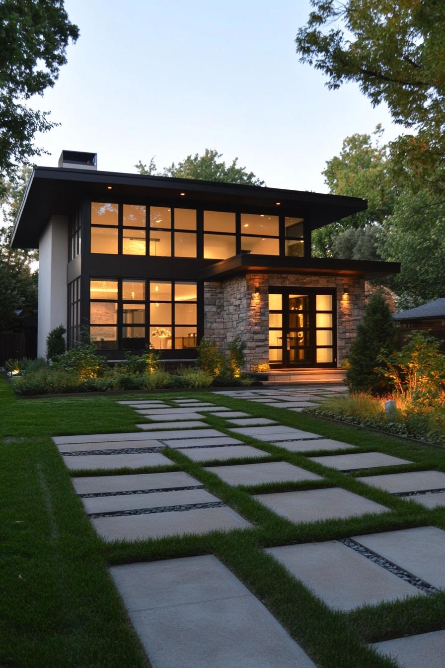 modern house yard with geometric paver path 1