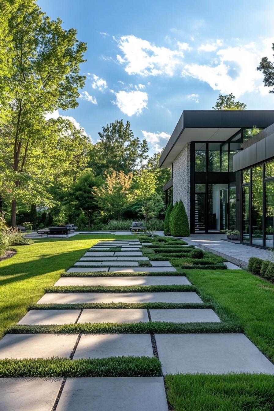 modern house yard with geometric paver path 2