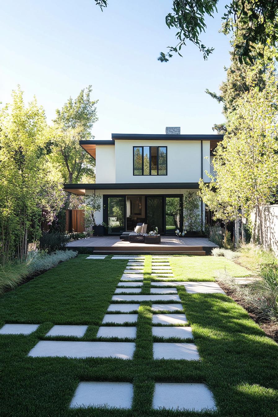 modern house yard with geometric paver path 3