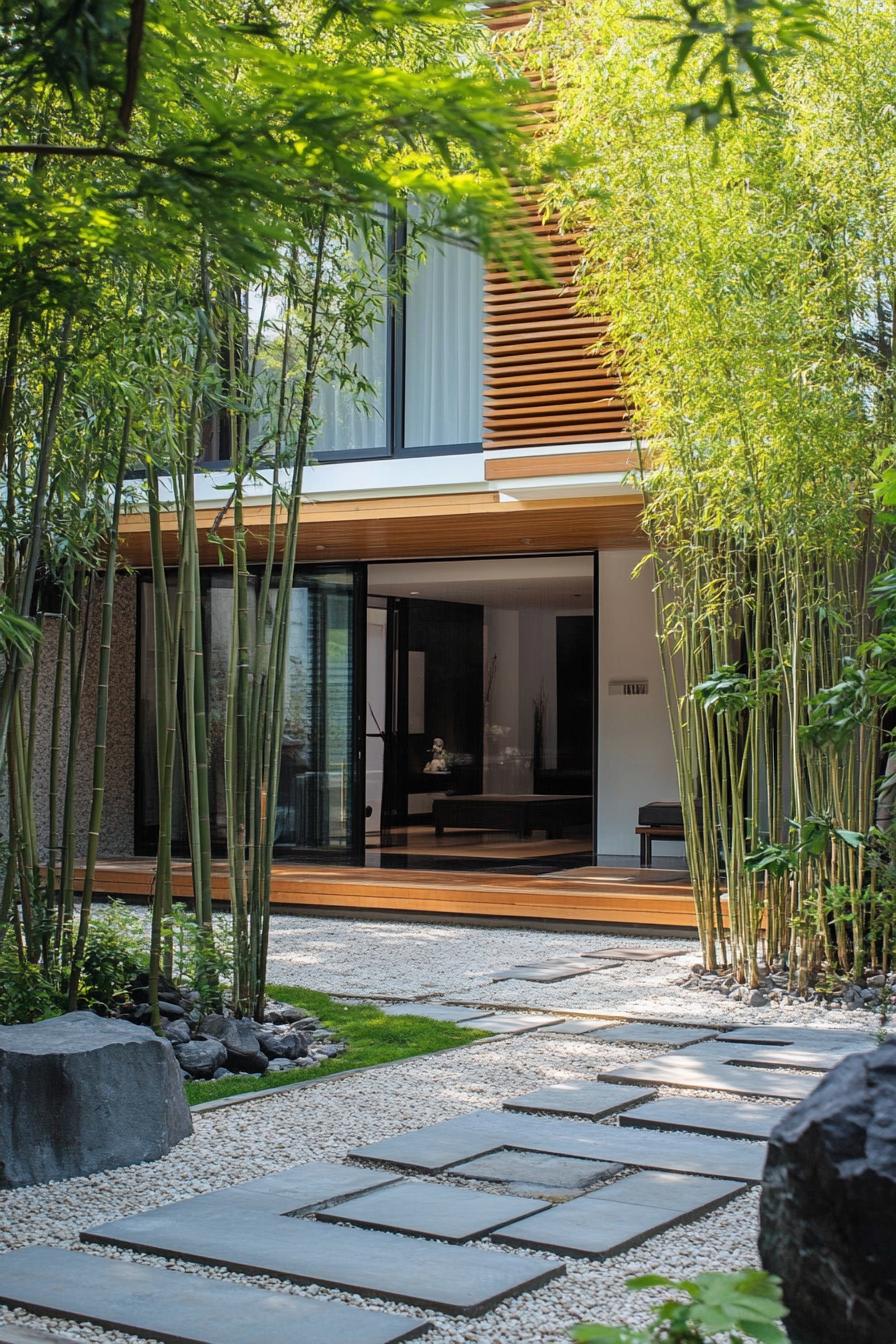 modern house zen garden with lush bamboo forest views 1