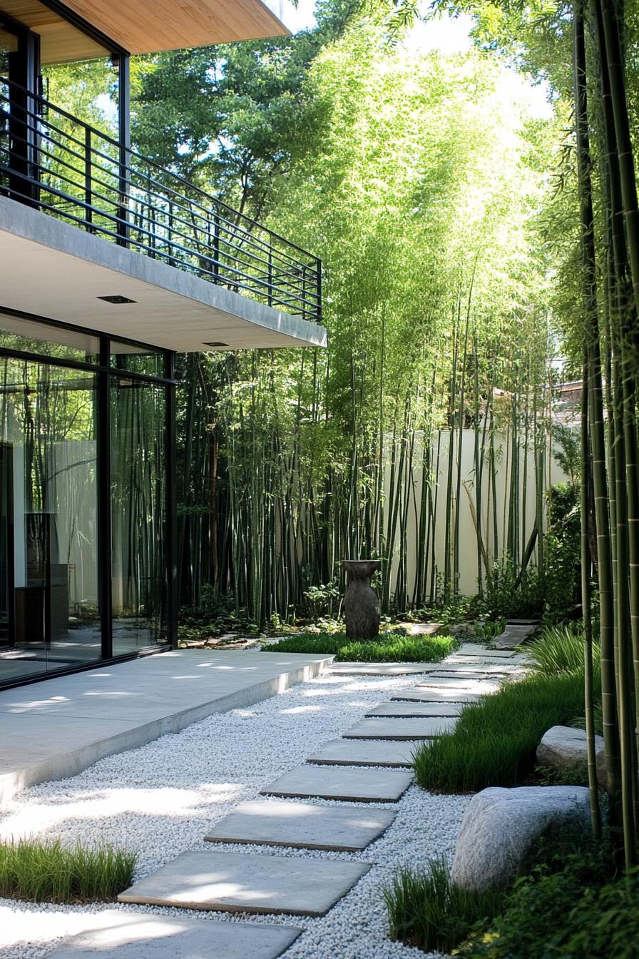 modern house zen garden with lush bamboo forest views 2