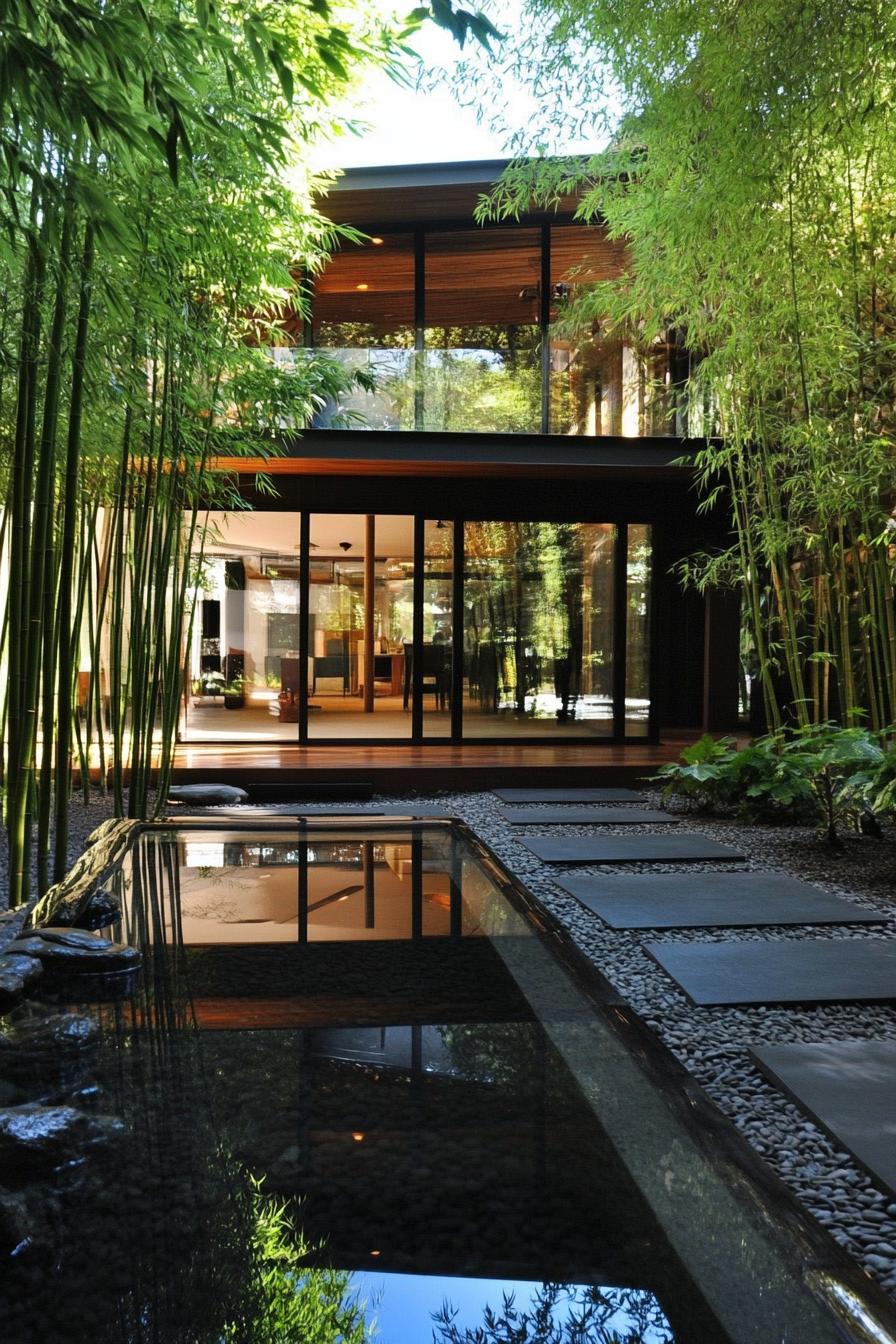 modern house zen garden with lush bamboo forest views 3