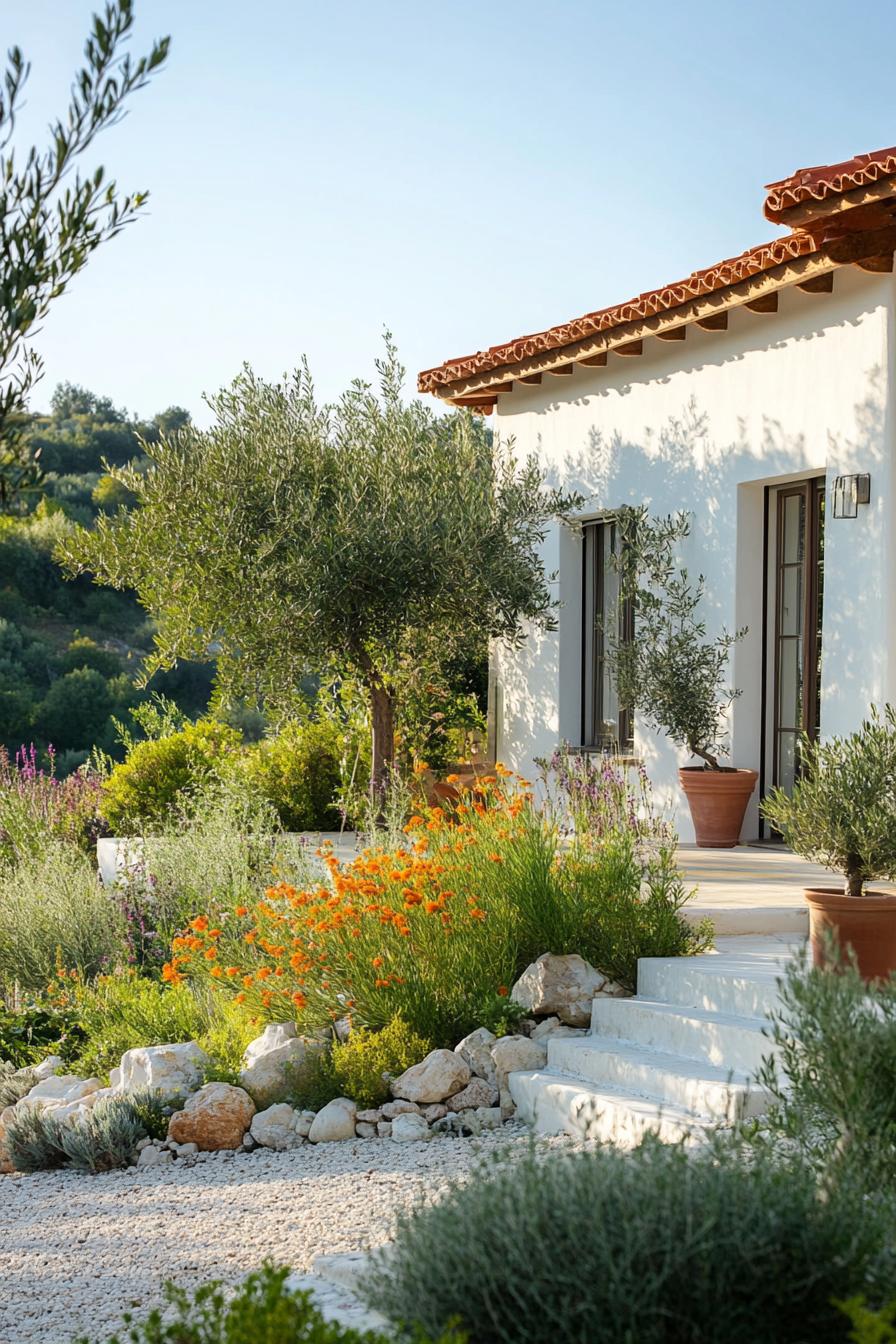 modern mediterranean cottage with olive grove garden mountain view 1