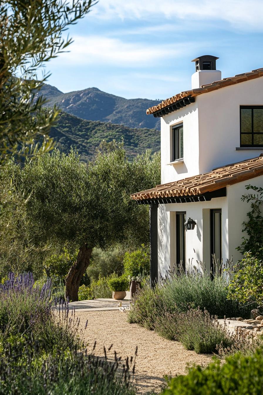 modern mediterranean cottage with olive grove garden mountain view 2