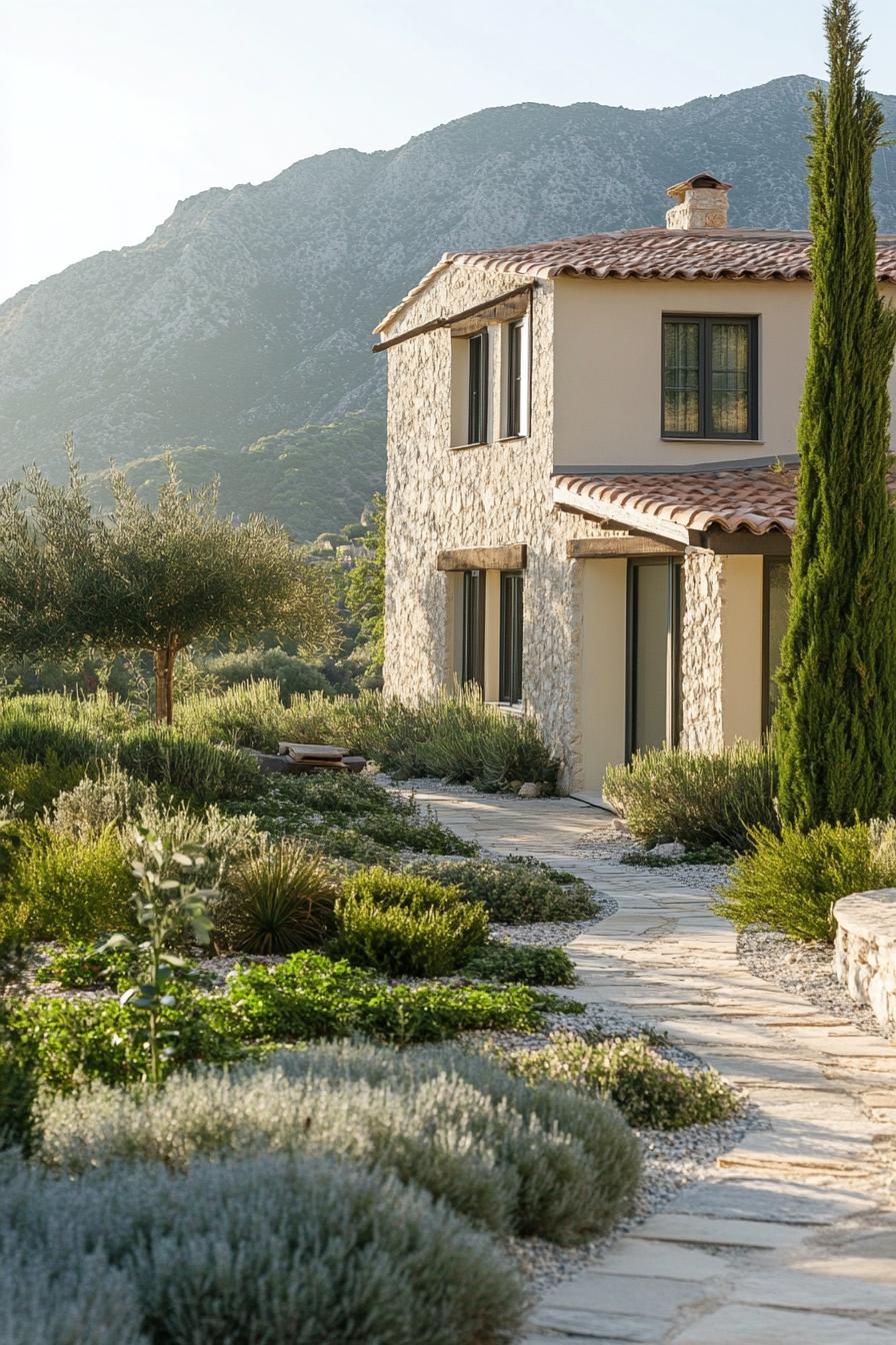 modern mediterranean cottage with olive grove garden mountain view 3