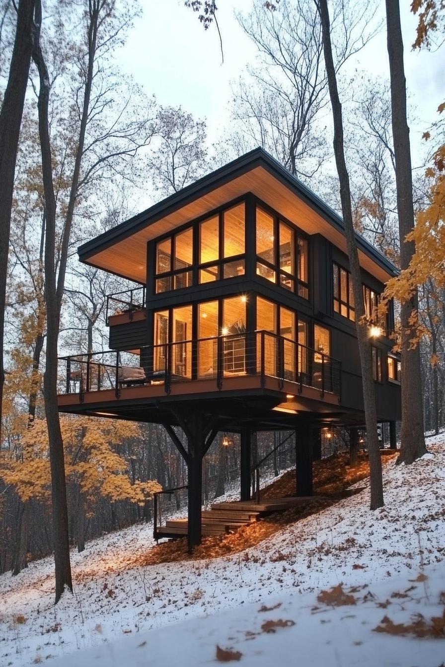 modern treehouse home by the lake