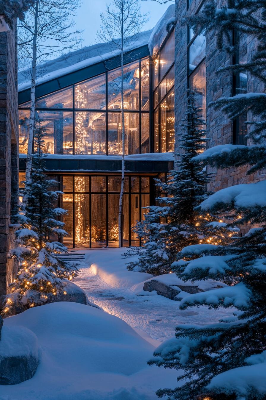 modern winter mountain lodge with atrium forest 1