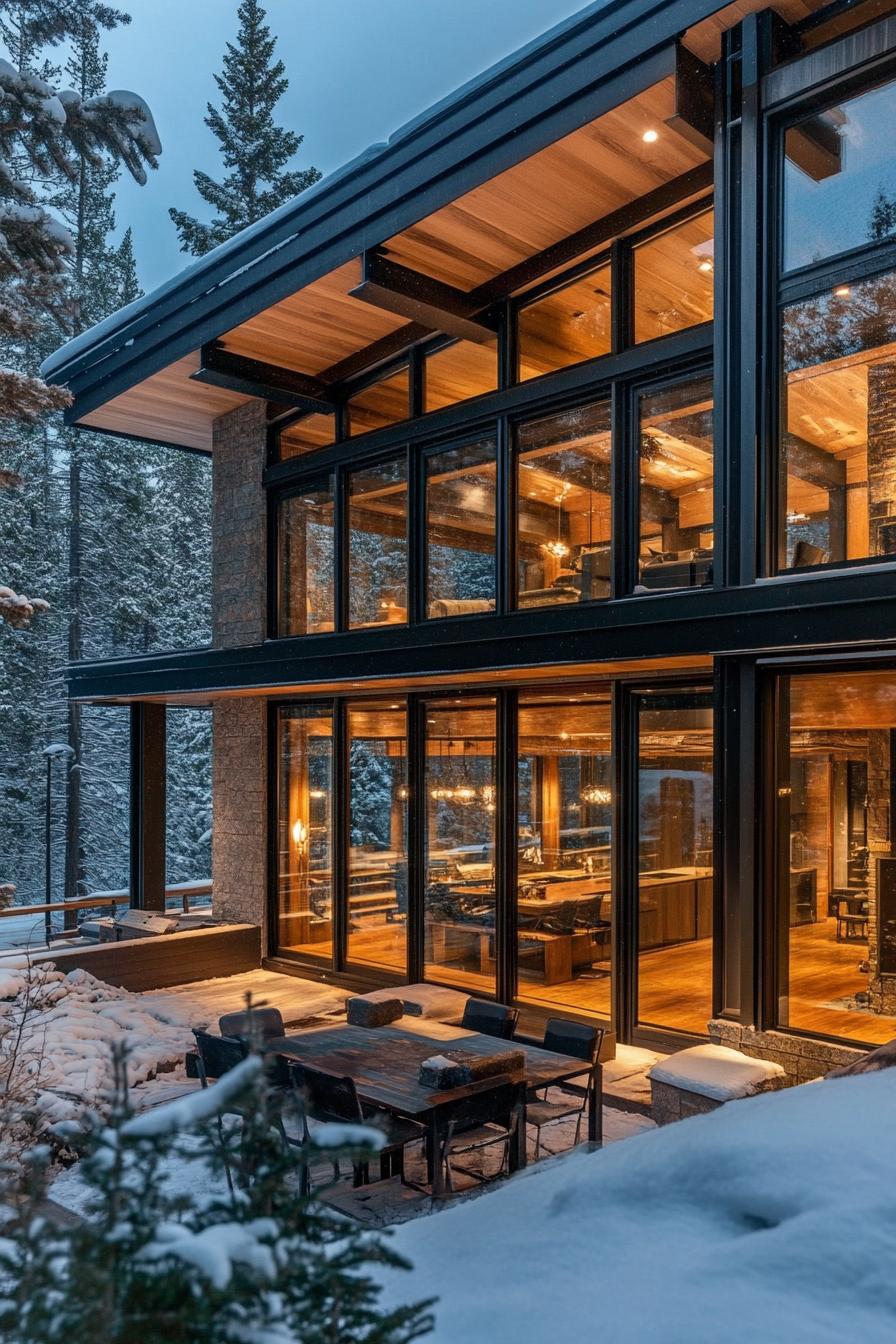 modern winter mountain lodge with atrium forest 2