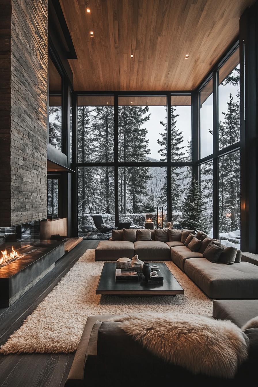 modern winter mountain lodge with atrium forest 3