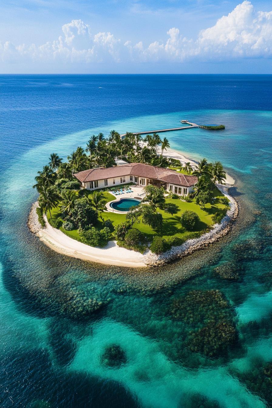 private island luxury villa complex with helipad no helicopter 1