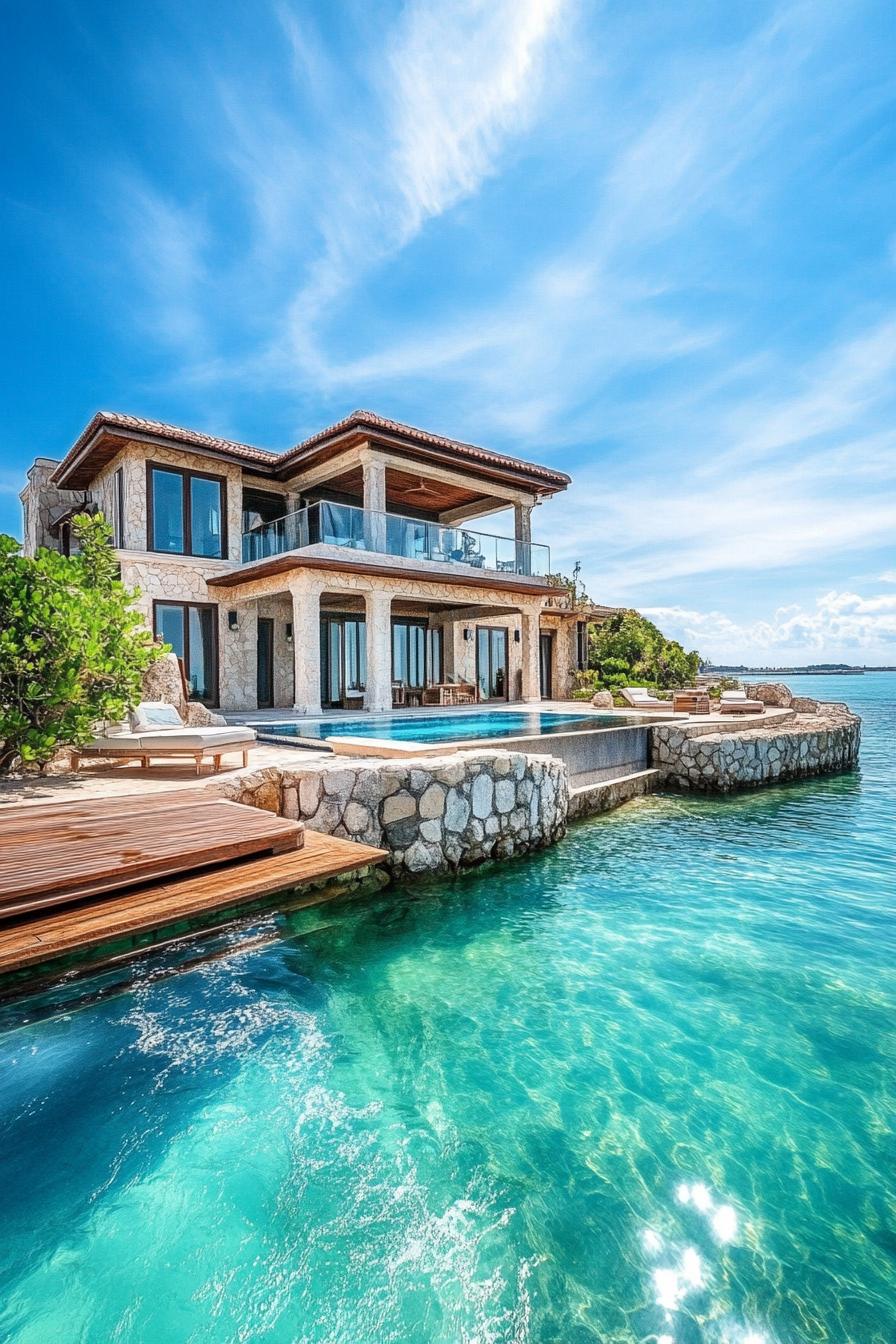 private island luxury villa complex with helipad no helicopter