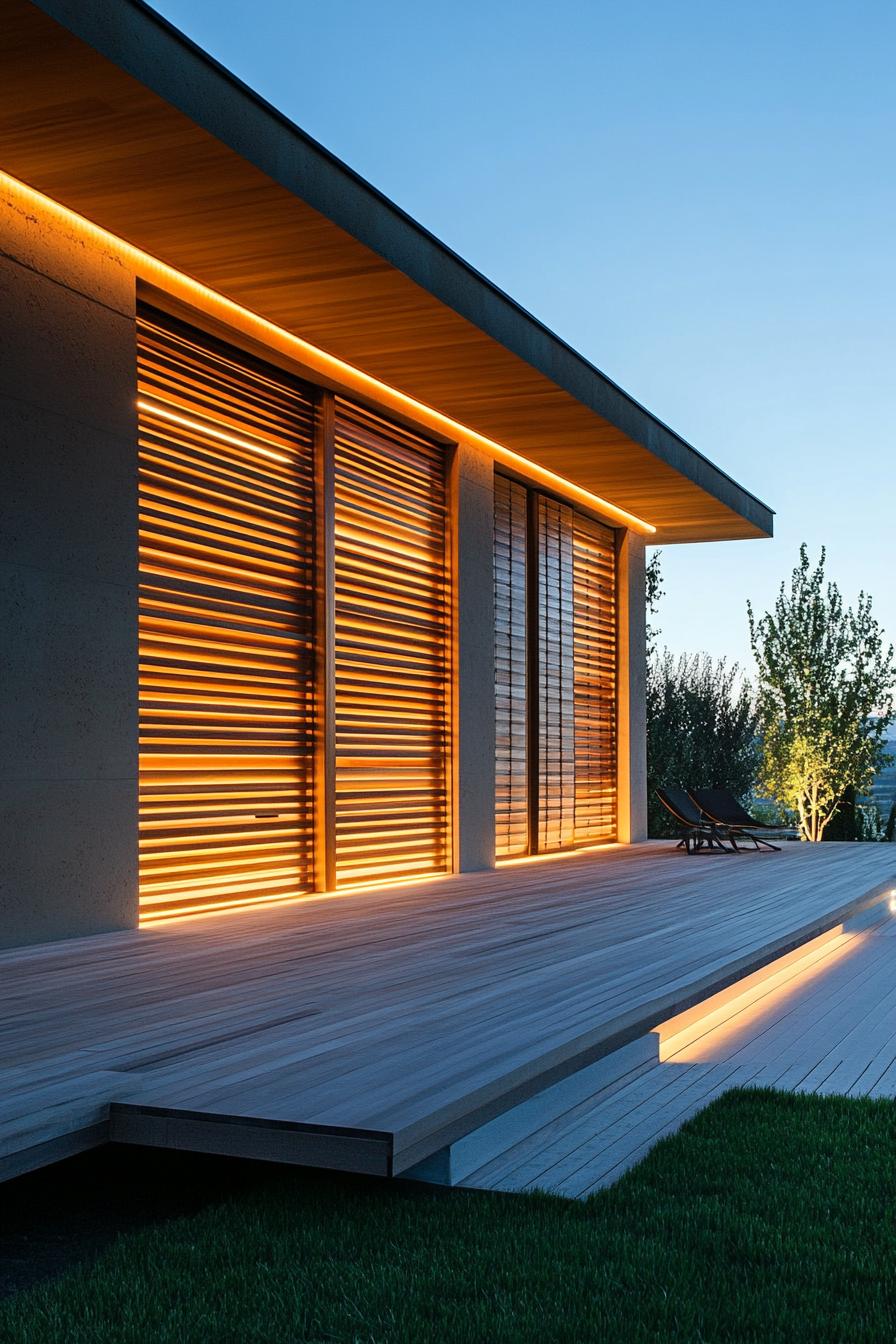 wooden slats with led lighting modern house facade 2