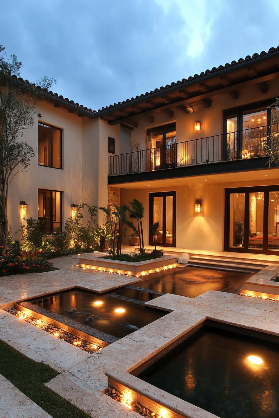 big modern Spanish hacienda with courtyard fountains 1