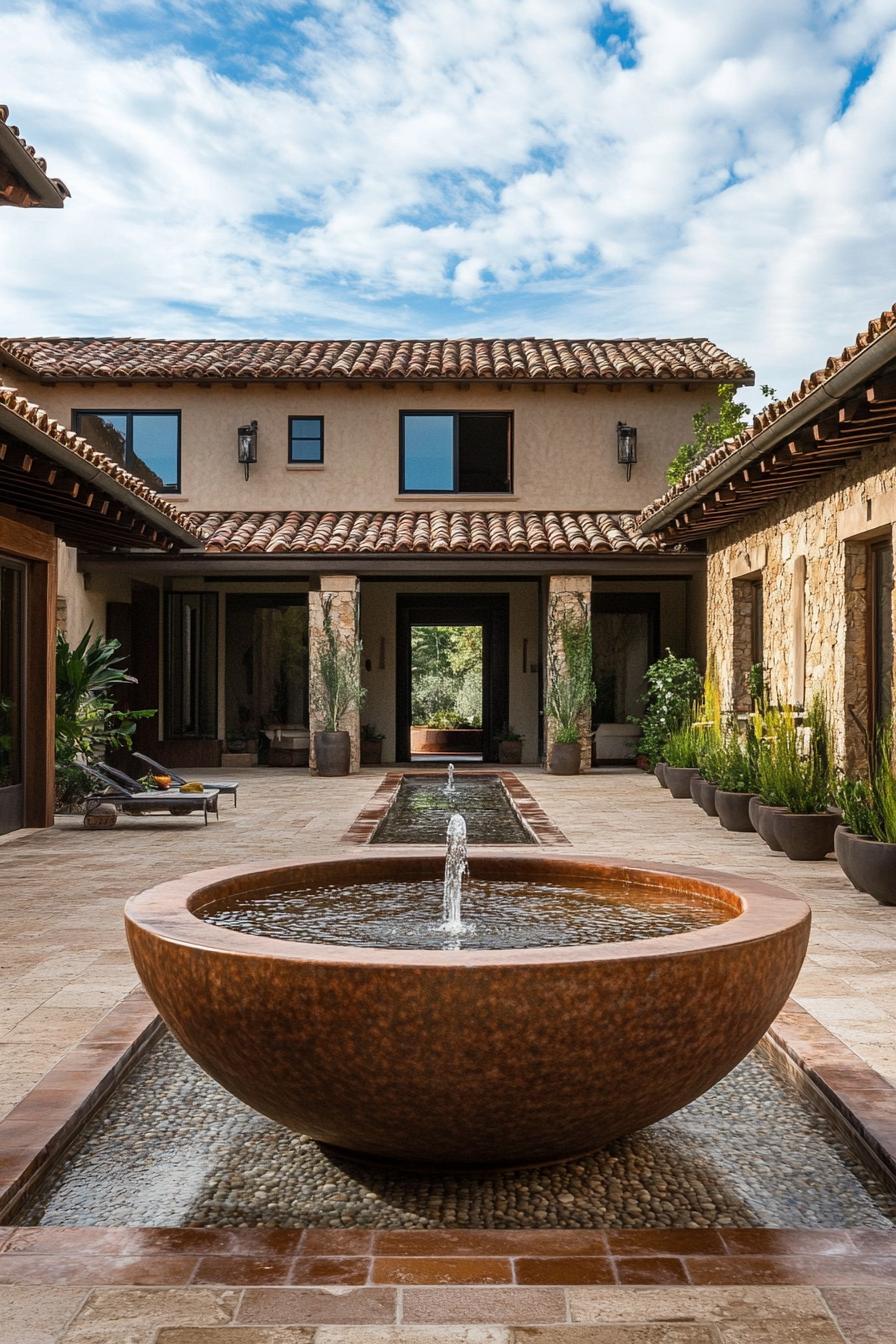 big modern Spanish hacienda with courtyard fountains 2