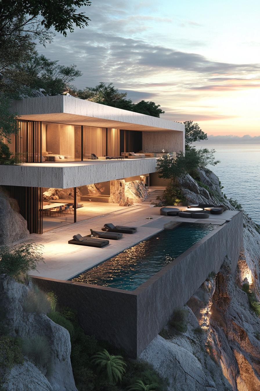 cliffside luxury villa with huge covered terrace geometric facade and infinity pool 1