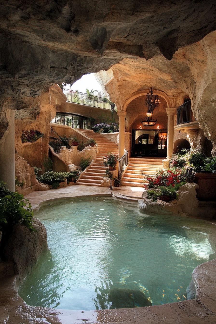 luxury cave mansion with cave pool and gardens 1