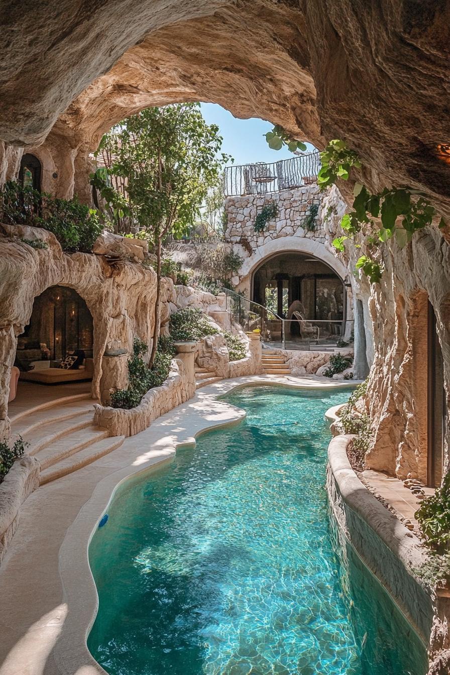 luxury cave mansion with cave pool and gardens 2