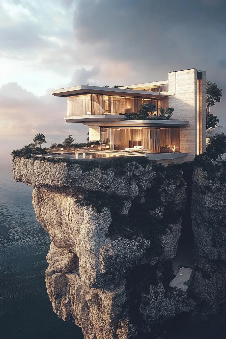 massive modern palace mansion on a cliff 1