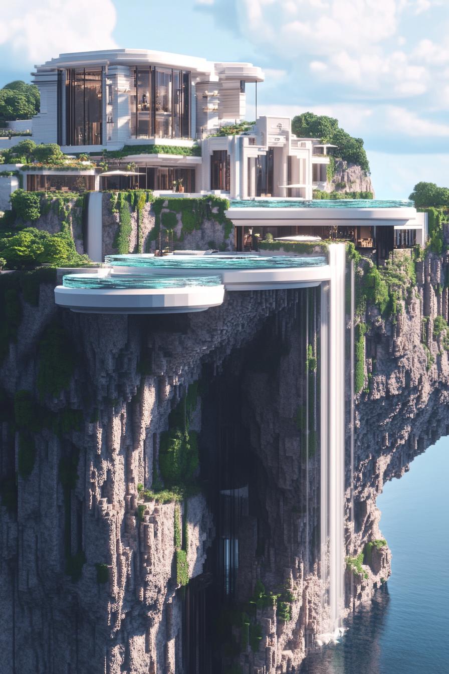 massive modern palace mansion on a cliff 3