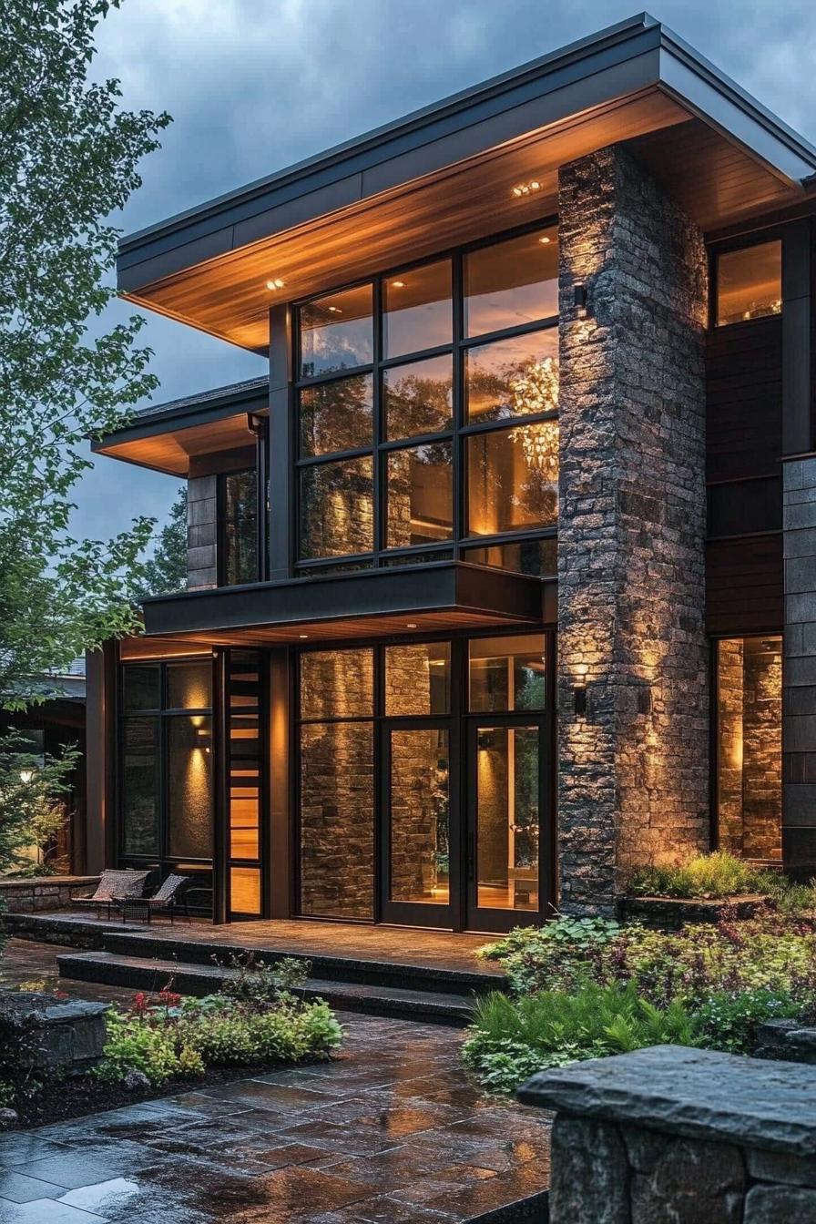 metal and textured stone modern house facade 2