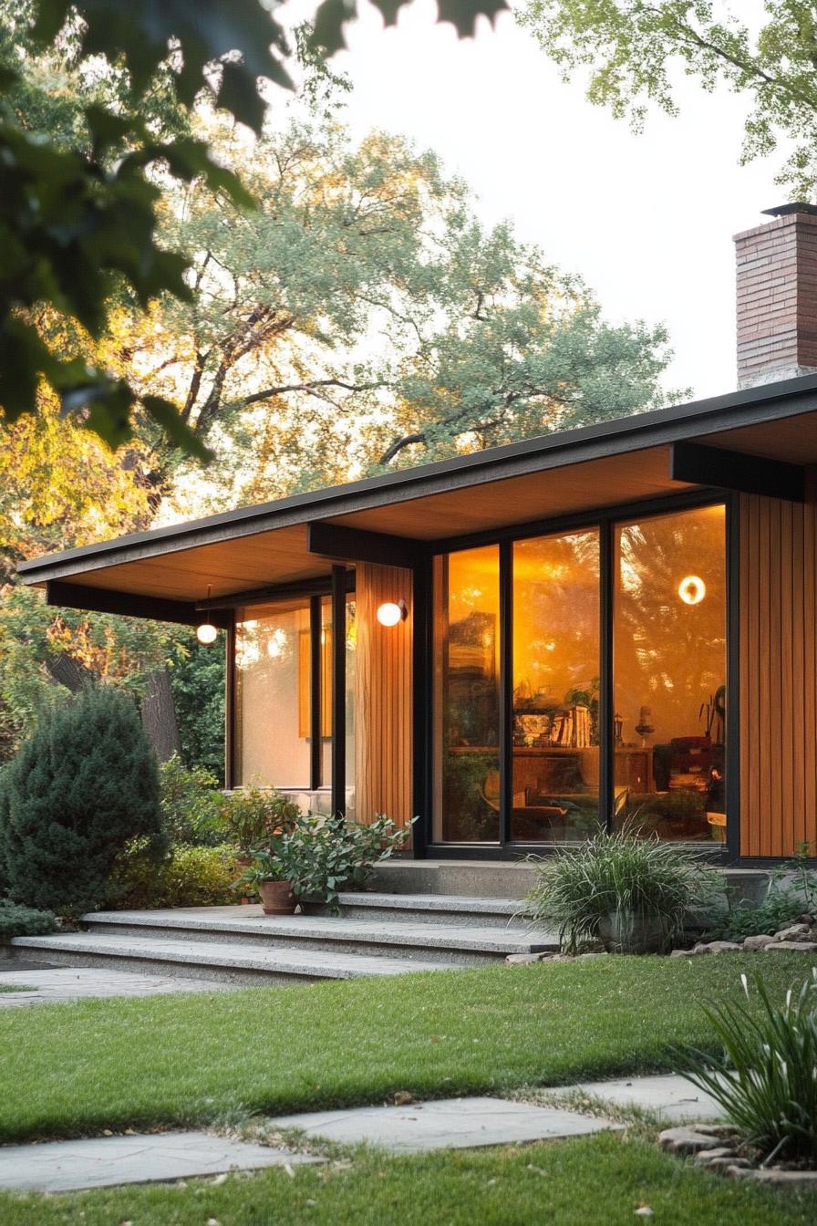 mid century modern house facade big windows with simple frames 2