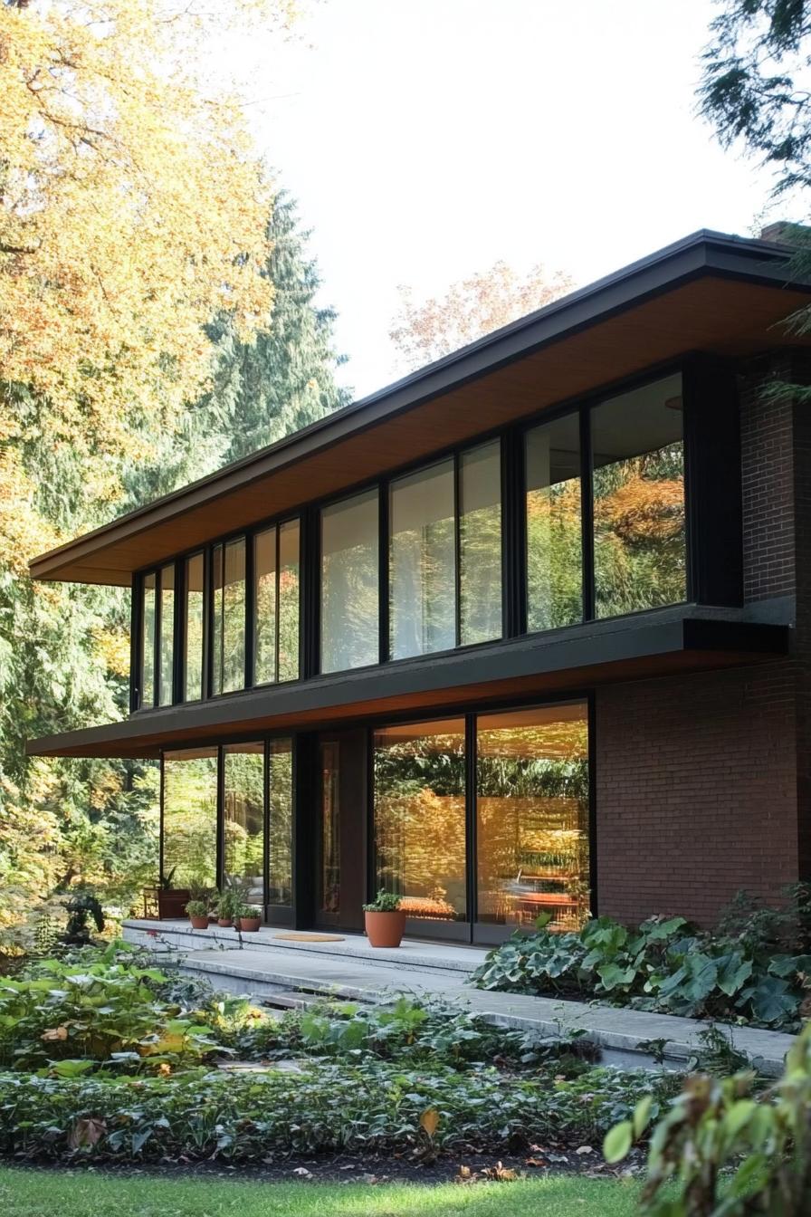 mid century modern house facade big windows with simple frames 3