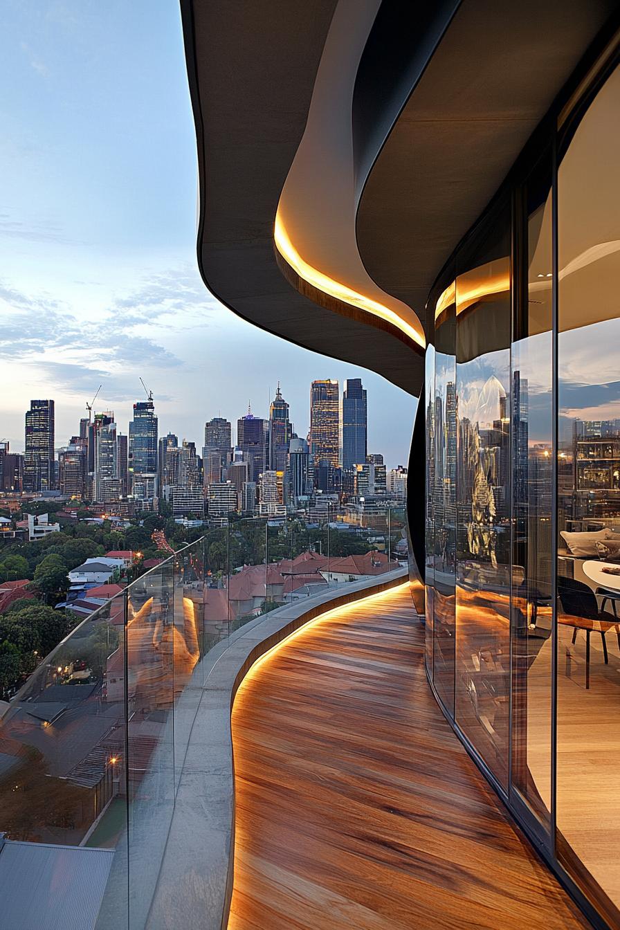 modern apartment curved balcony interior with stunning city skyline views 1