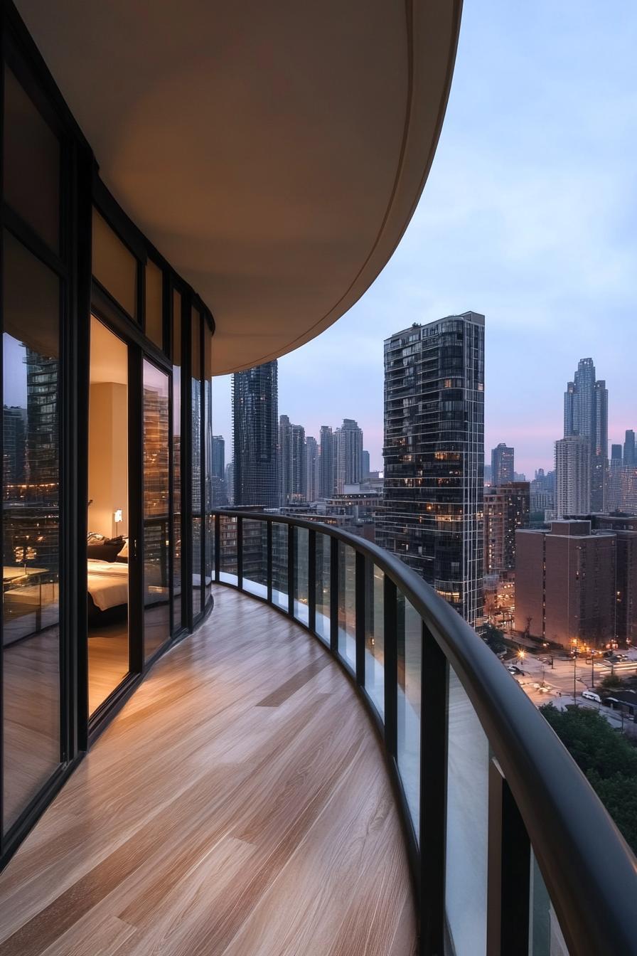 modern apartment curved balcony interior with stunning city skyline views 3