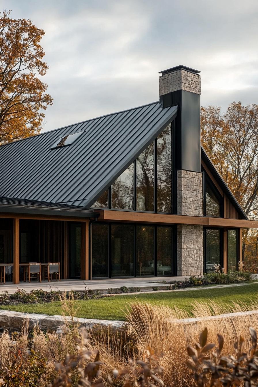 modern barn home conversion with zinc roof and wood roof trim 1