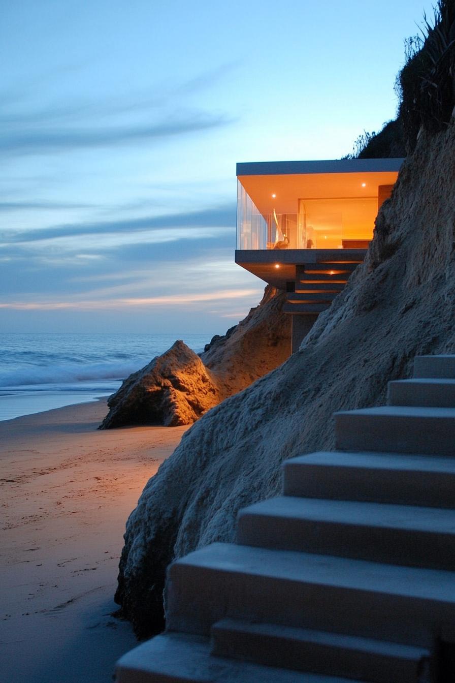 modern cliff beach house with stairs to sandy beach 1