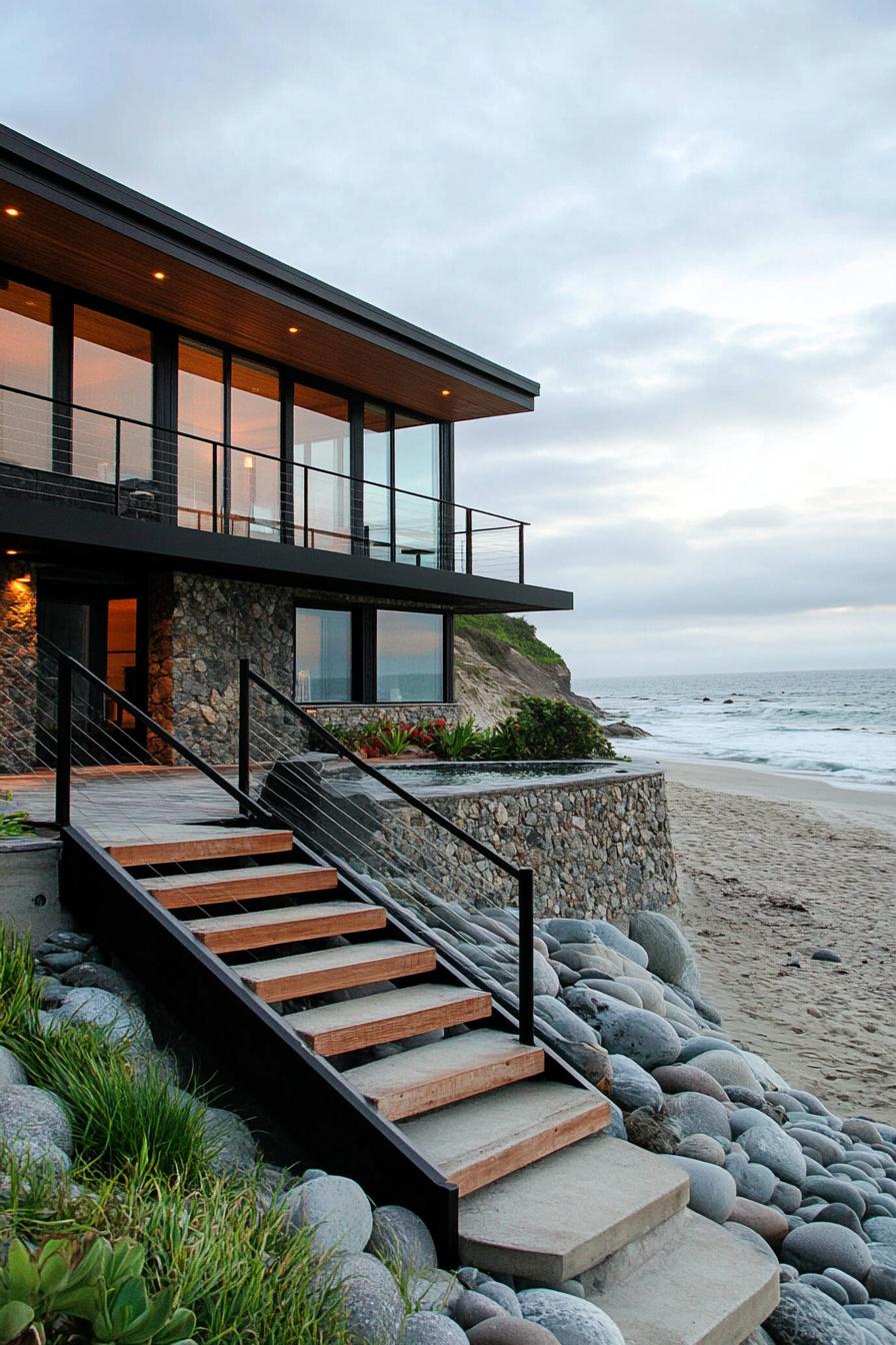 modern cliff beach house with stairs to sandy beach 2