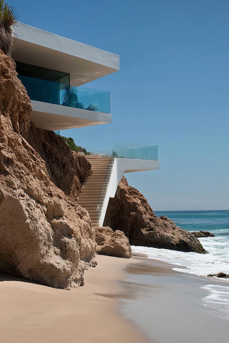 modern cliff beach house with stairs to sandy beach 3