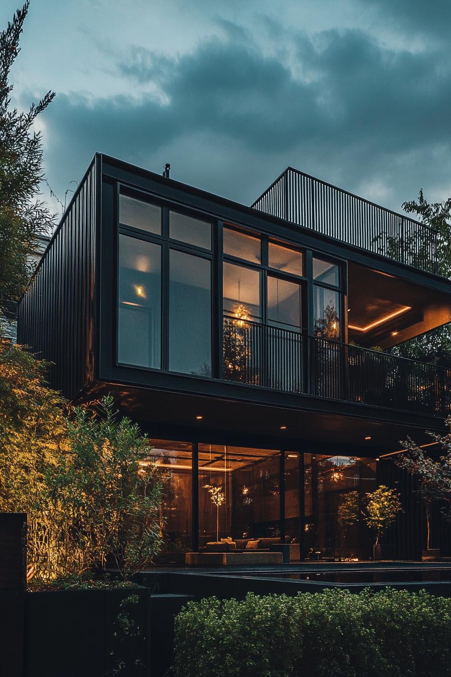 modern dark luxury industrial house with metal facade 1