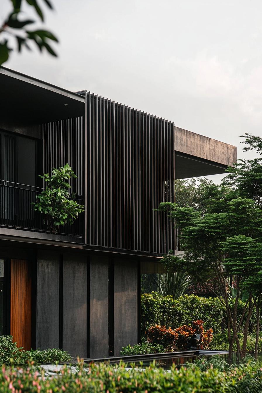 modern dark luxury industrial house with metal facade