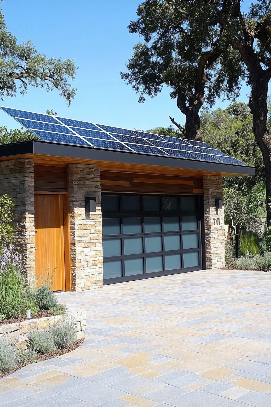 modern garage with solar panel roof separate from house 1