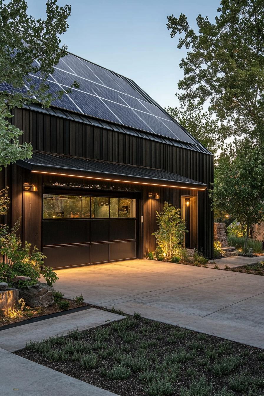 modern garage with solar panel roof separate from house 2