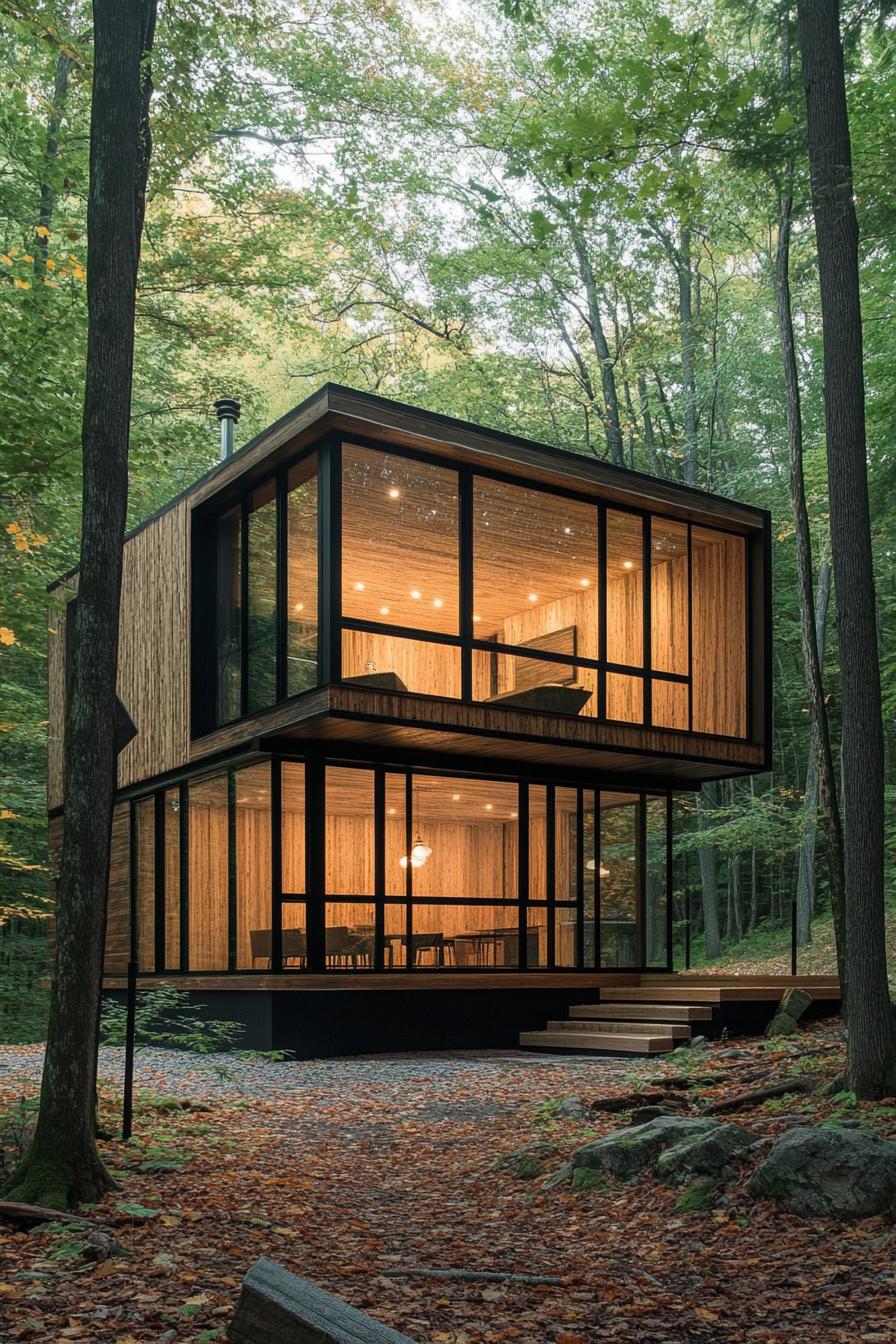 modern geometric house with large windows in the woods with stunning forest views 1