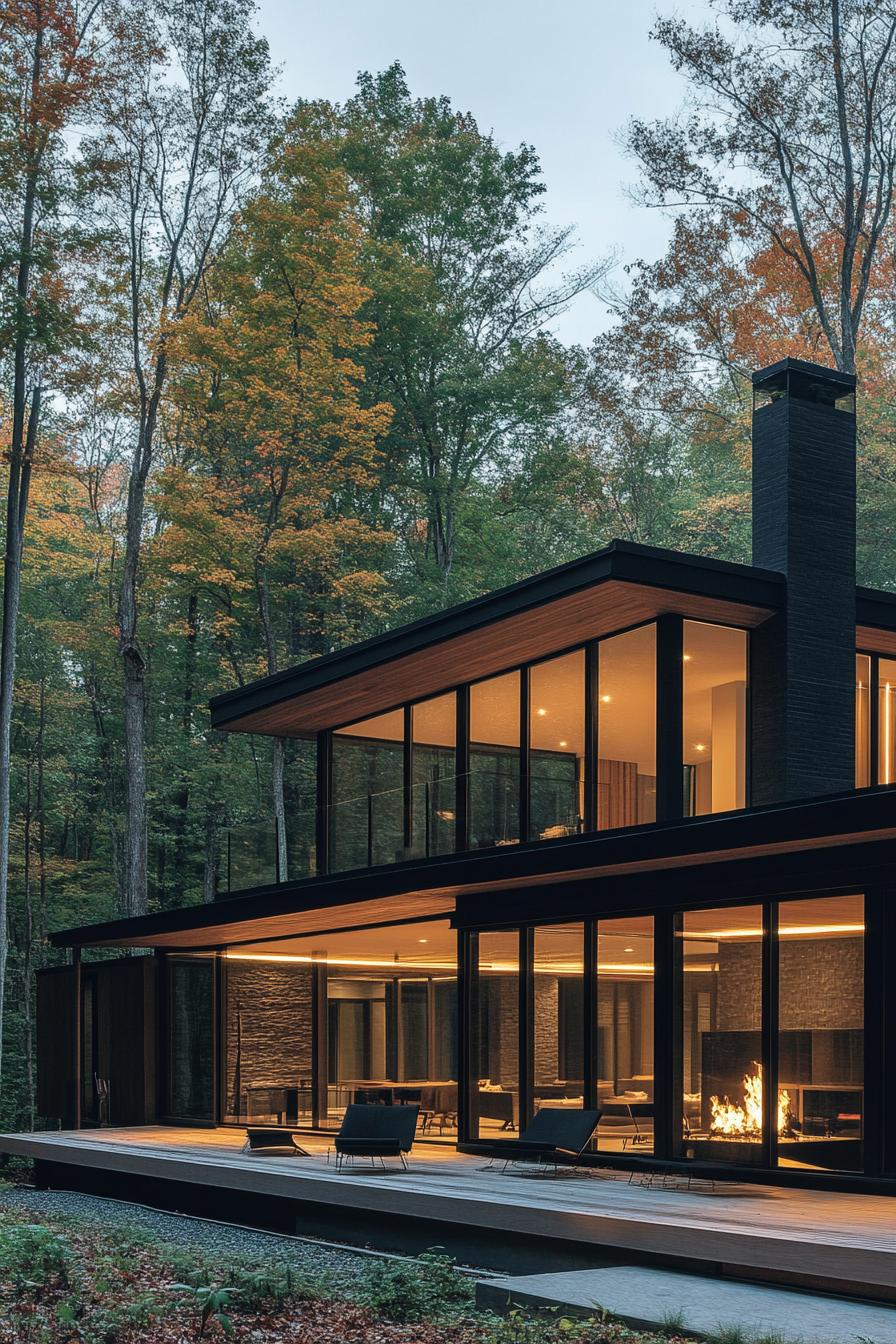 modern geometric house with large windows in the woods with stunning forest views 2